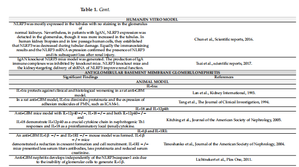 Table 1. Summary table: studies about the inflammasome's role in glomerulonephritis Table 1. Summary table: studies about the inflammasome's role in glomerulonephritis