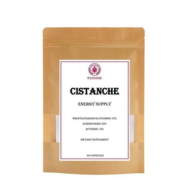 Cistanche-ravintolisä Energian tarjonta Fenyylietanolidiglykosidit 75 prosenttia Ekinakosidi 30 prosenttia Akteosidi 12 prosenttia